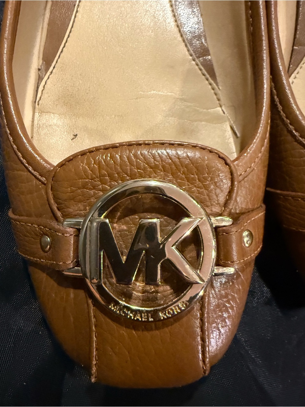 Michael Kors Women's Brown Leather MK Logo Ballet Flats - Picture 2 of 7